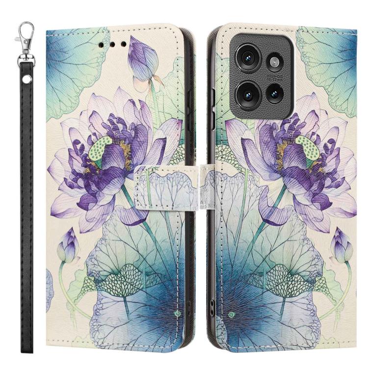 For Motorola Moto G56 5G Painted Pattern Vegan Leather Phone Case with Strap