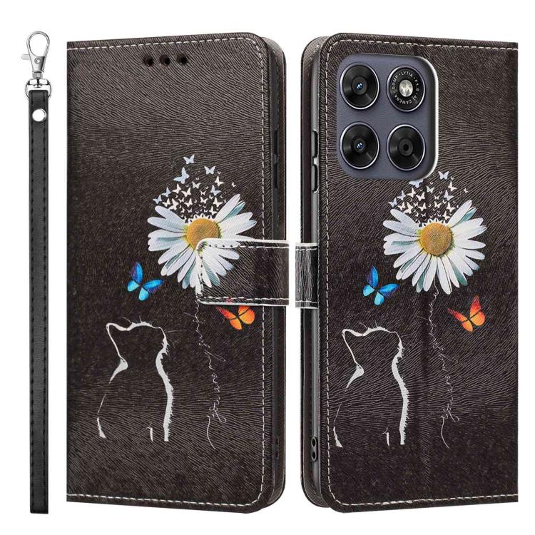 For Motorola Moto G77 5G Painted Pattern Vegan Leather Phone Case with Strap