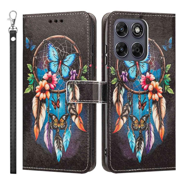 For Motorola Moto G77 5G Painted Pattern Vegan Leather Phone Case with Strap