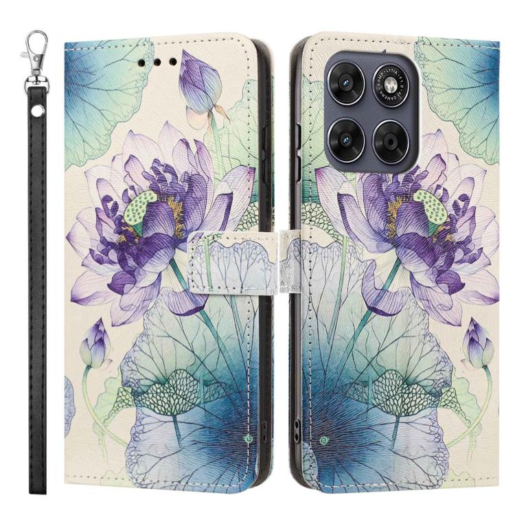 For Motorola Moto G77 5G Painted Pattern Vegan Leather Phone Case with Strap