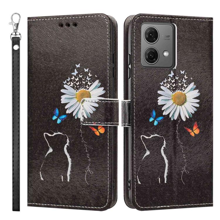For Motorola Moto G84 Painted Pattern Vegan Leather Phone Case with Strap