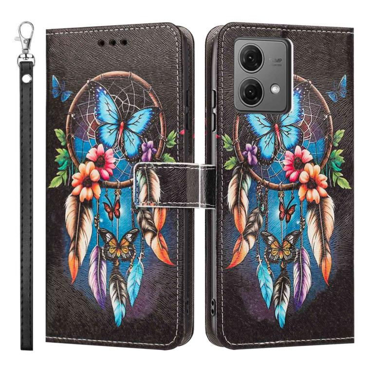 For Motorola Moto G84 Painted Pattern Vegan Leather Phone Case with Strap