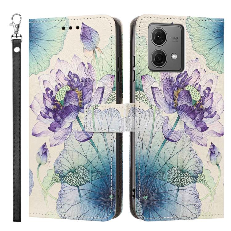 For Motorola Moto G84 Painted Pattern Vegan Leather Phone Case with Strap