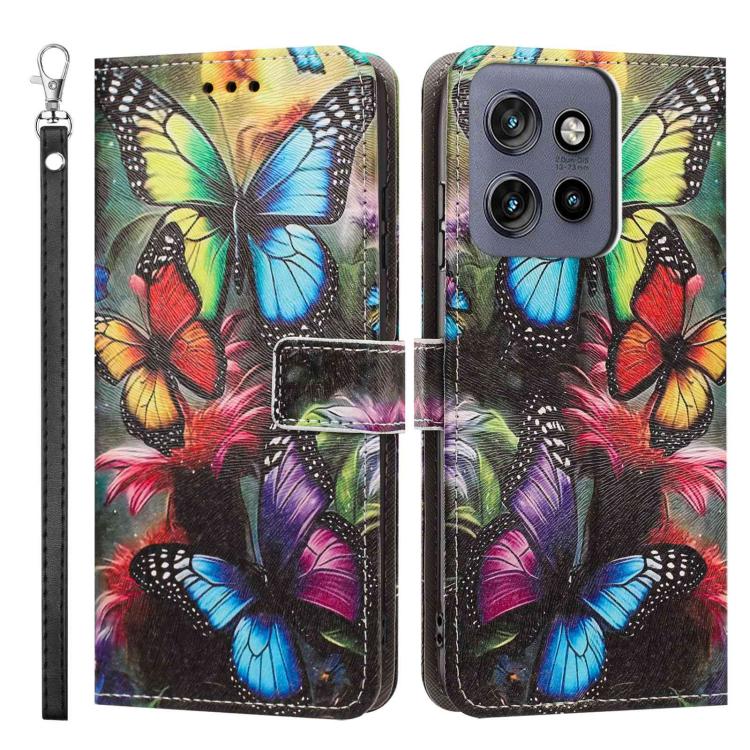 For Motorola Moto S50 Painted Pattern Vegan Leather Phone Case with Strap