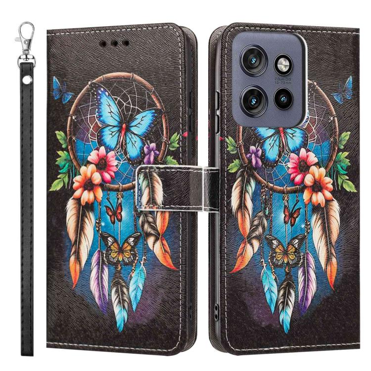 For Motorola Moto S50 Painted Pattern Vegan Leather Phone Case with Strap