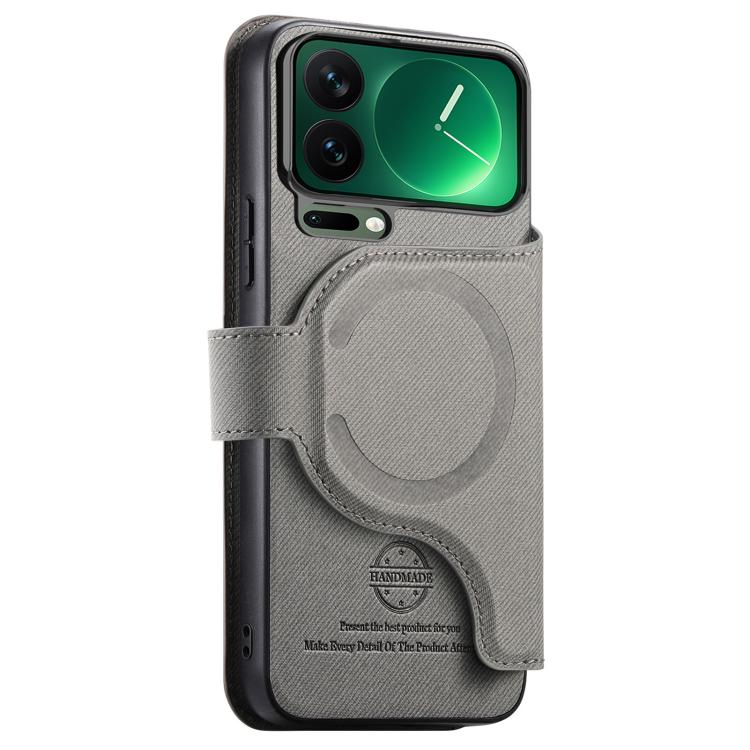 For Xiaomi 17 Pro Max Twill Fabric MagSafe RFID Anti-theft Zipper Wallet Leather Phone Case