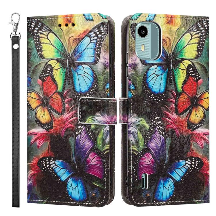For Nokia C12 Painted Pattern Vegan Leather Phone Case with Strap