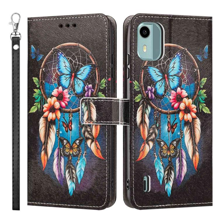 For Nokia C12 Painted Pattern Vegan Leather Phone Case with Strap