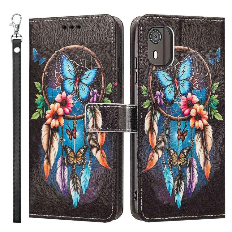 For Nokia C02 Painted Pattern Vegan Leather Phone Case with Strap