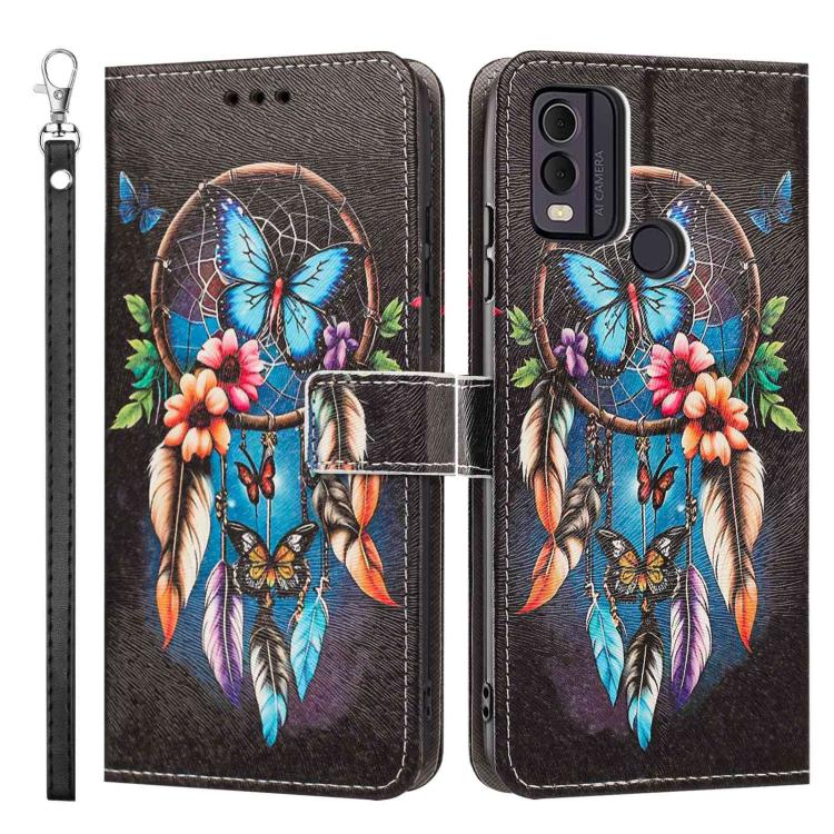 For Nokia C22 Painted Pattern Vegan Leather Phone Case with Strap