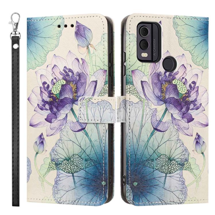 For Nokia C22 Painted Pattern Vegan Leather Phone Case with Strap