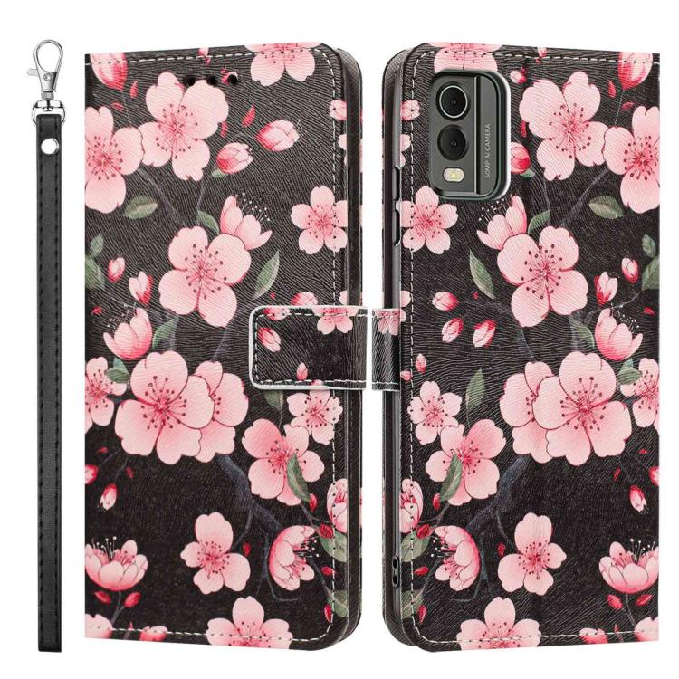 For Nokia C32 Painted Pattern Vegan Leather Phone Case with Strap