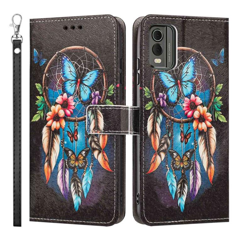 For Nokia C32 Painted Pattern Vegan Leather Phone Case with Strap