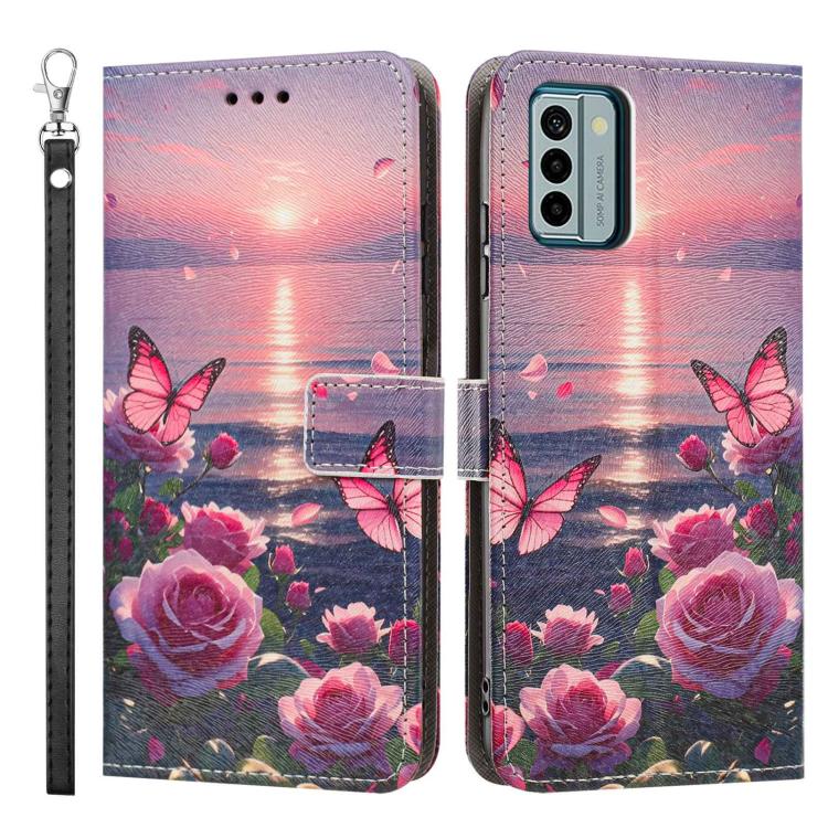 For Nokia G22 Painted Pattern Vegan Leather Phone Case with Strap