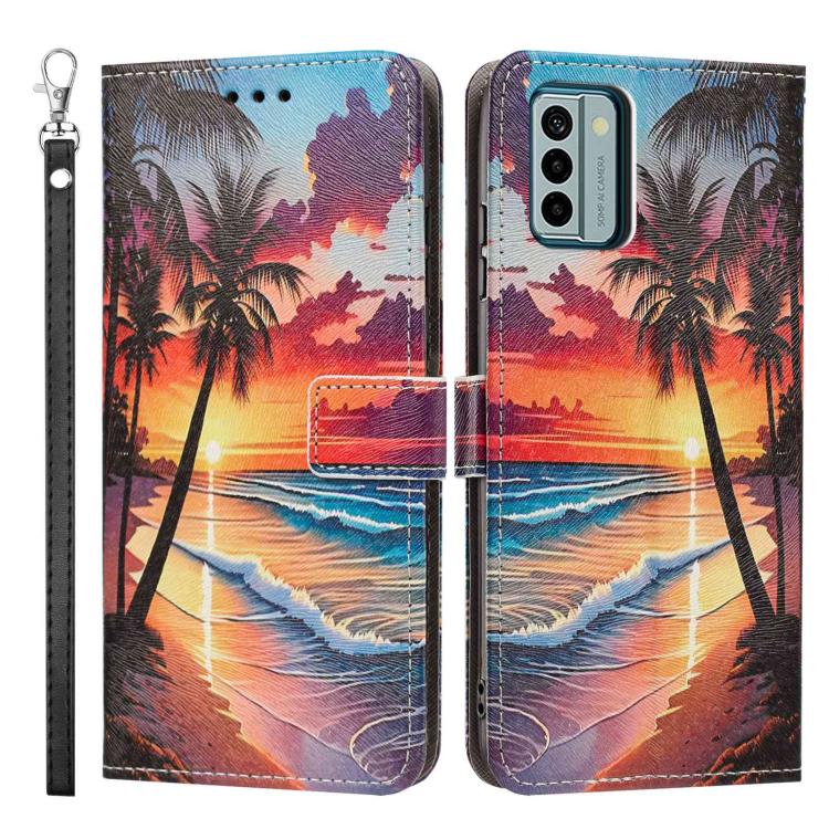 For Nokia G22 Painted Pattern Vegan Leather Phone Case with Strap