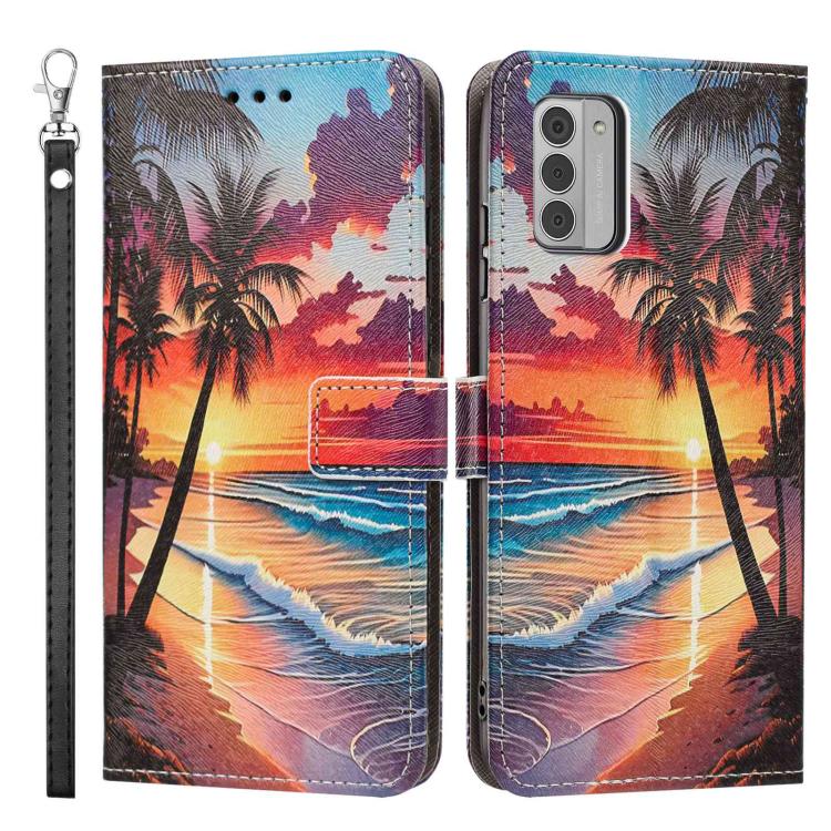 For Nokia G42 / G310 Painted Pattern Vegan Leather Phone Case with Strap