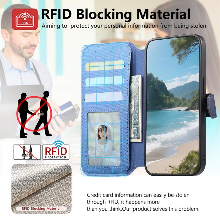 For Redmi Note 14 4G 163.25mm Twill Fabric MagSafe RFID Anti-theft Zipper Wallet Leather Phone Case