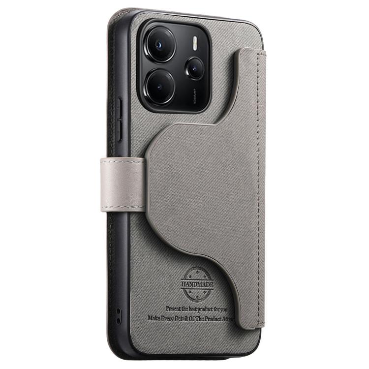 For Redmi Note 14 4G 163.25mm Twill Fabric MagSafe RFID Anti-theft Zipper Wallet Leather Phone Case