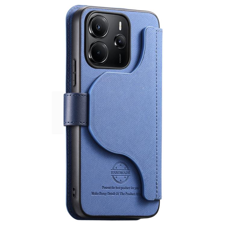 For Redmi Note 14 5G Twill Fabric MagSafe RFID Anti-theft Zipper Wallet Leather Phone Case