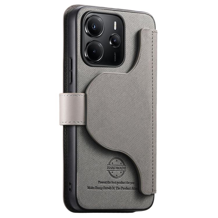 For Redmi Note 14 5G Twill Fabric MagSafe RFID Anti-theft Zipper Wallet Leather Phone Case
