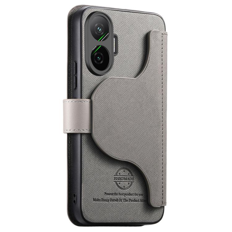 For Redmi Turbo 4 Pro / Poco F7 Twill Fabric MagSafe RFID Anti-theft Zipper Wallet Leather Phone Case