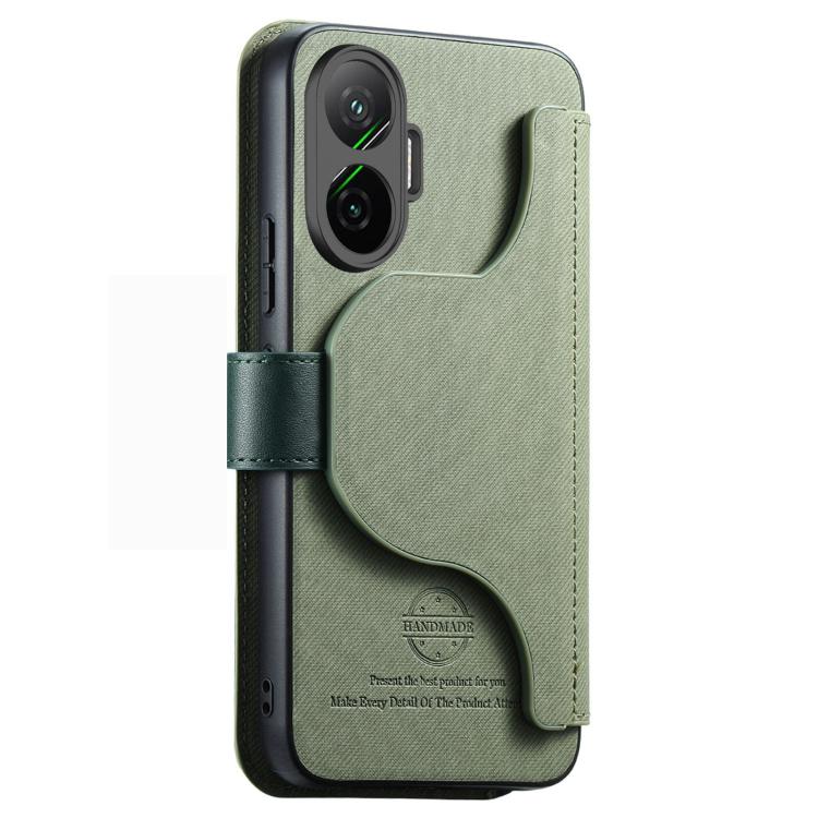 For Redmi Turbo 4 Pro / Poco F7 Twill Fabric MagSafe RFID Anti-theft Zipper Wallet Leather Phone Case