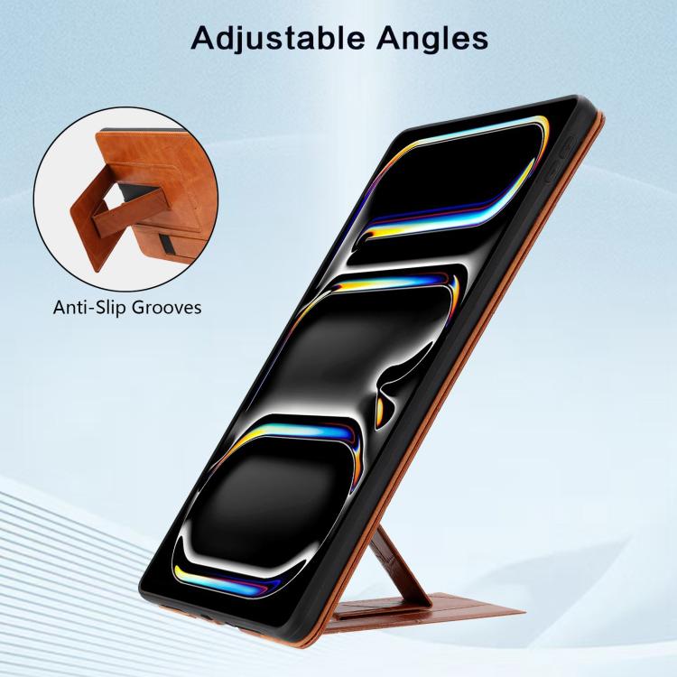 For iPad Pro 11 2025 / 2024 Wristband Retro Vegan Leather Back Tablet Case with Holder