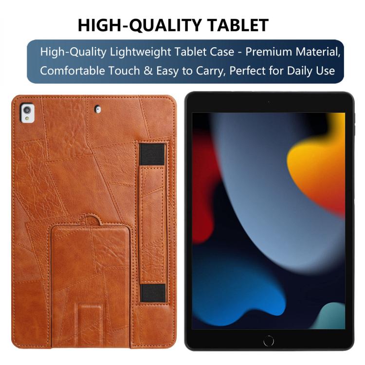 For iPad 10.2 2021 / 10.5 2019 Wristband Retro Vegan Leather Back Tablet Case with Holder