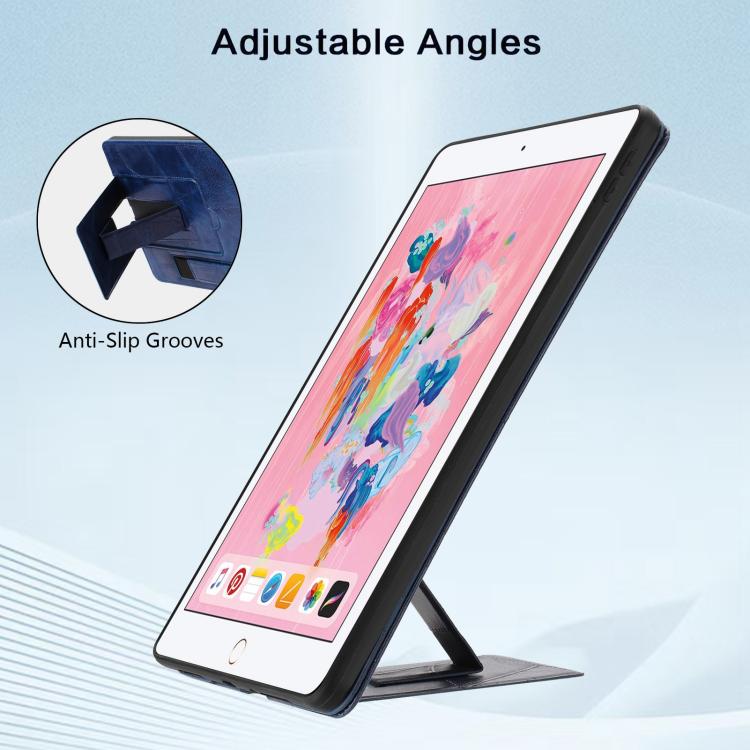 For iPad 9.7 2018 / 2017 Wristband Retro Vegan Leather Back Tablet Case with Holder