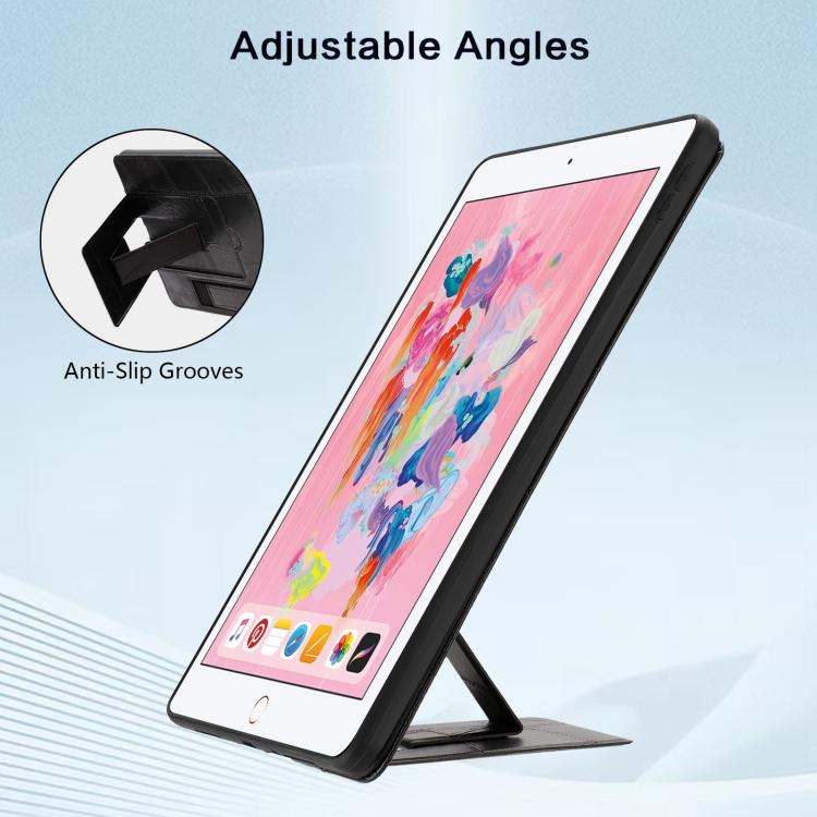 For iPad 9.7 2018 / 2017 Wristband Retro Vegan Leather Back Tablet Case with Holder