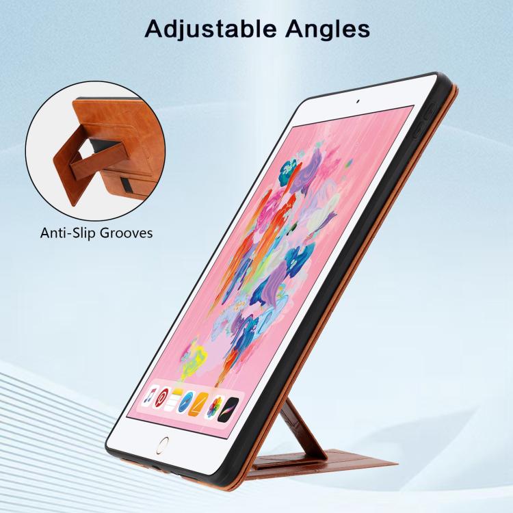 For iPad 9.7 2018 / 2017 Wristband Retro Vegan Leather Back Tablet Case with Holder