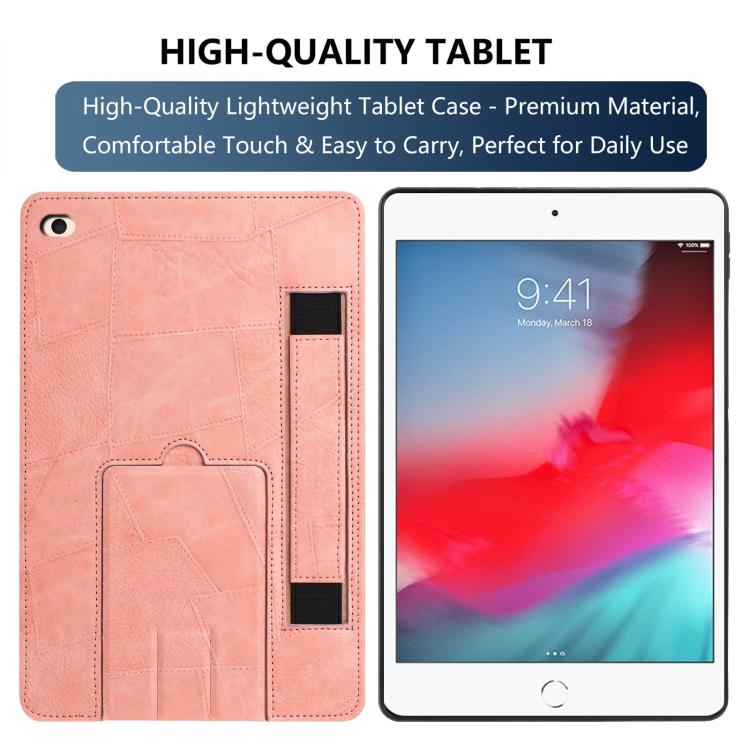 For iPad mini 5 / 4 / 3 / 2 / 1 Wristband Retro Vegan Leather Back Tablet Case with Holder