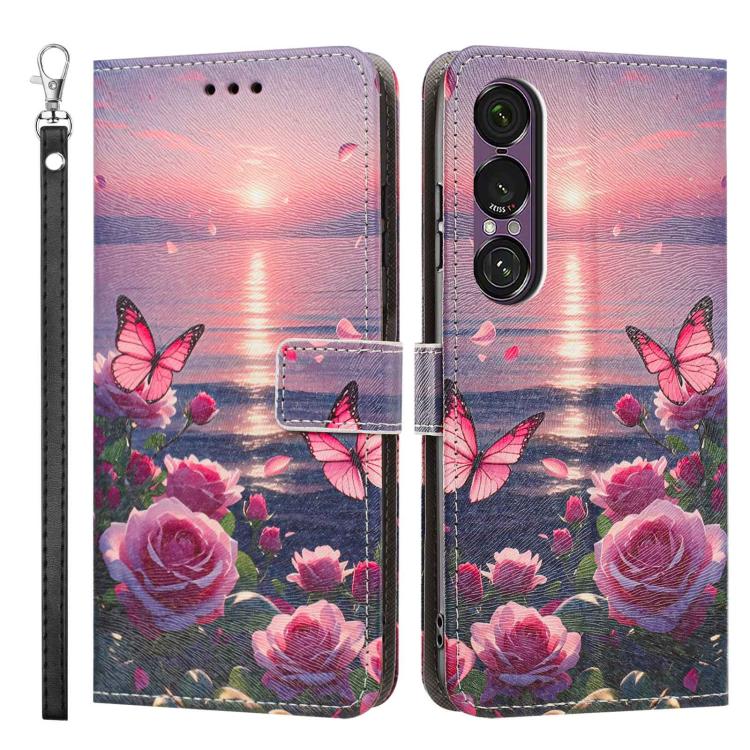 For Sony Xperia 1 VII Painted Pattern Vegan Leather Phone Case with Strap