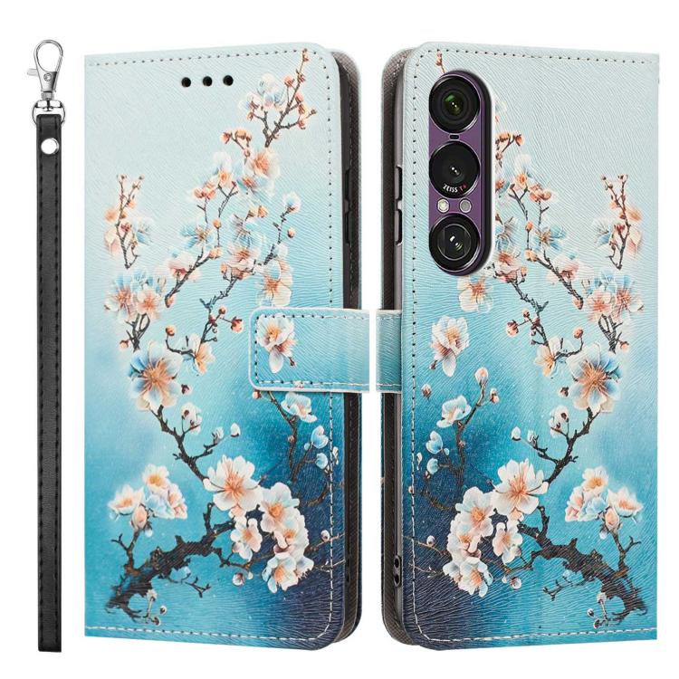 For Sony Xperia 1 VII Painted Pattern Vegan Leather Phone Case with Strap