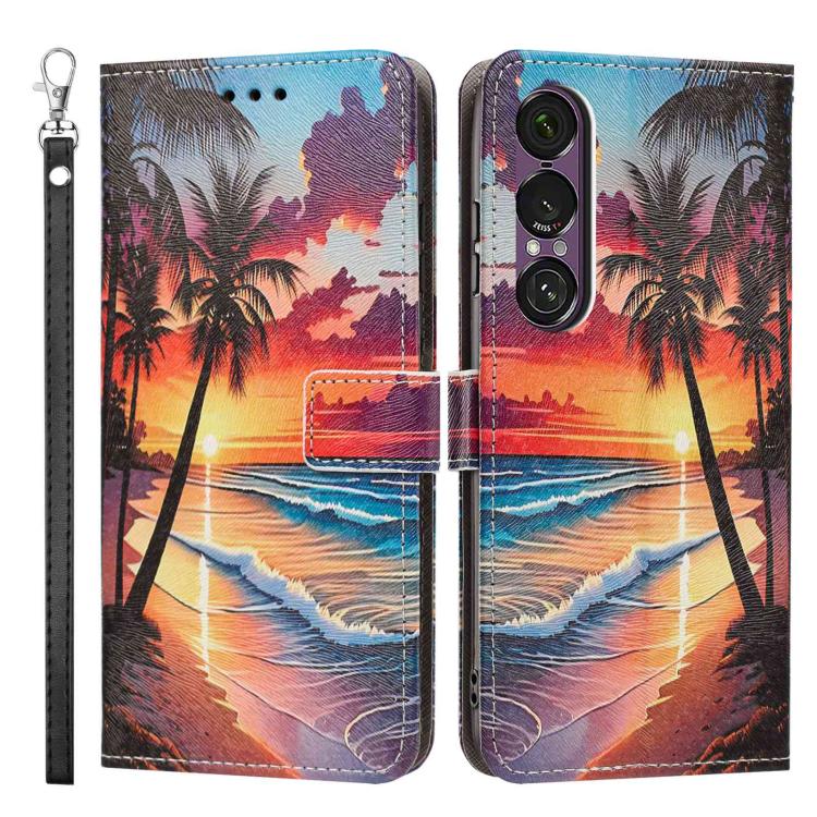For Sony Xperia 1 VII Painted Pattern Vegan Leather Phone Case with Strap