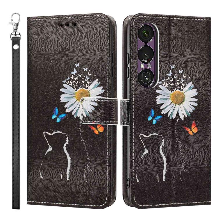 For Sony Xperia 1 VII Painted Pattern Vegan Leather Phone Case with Strap