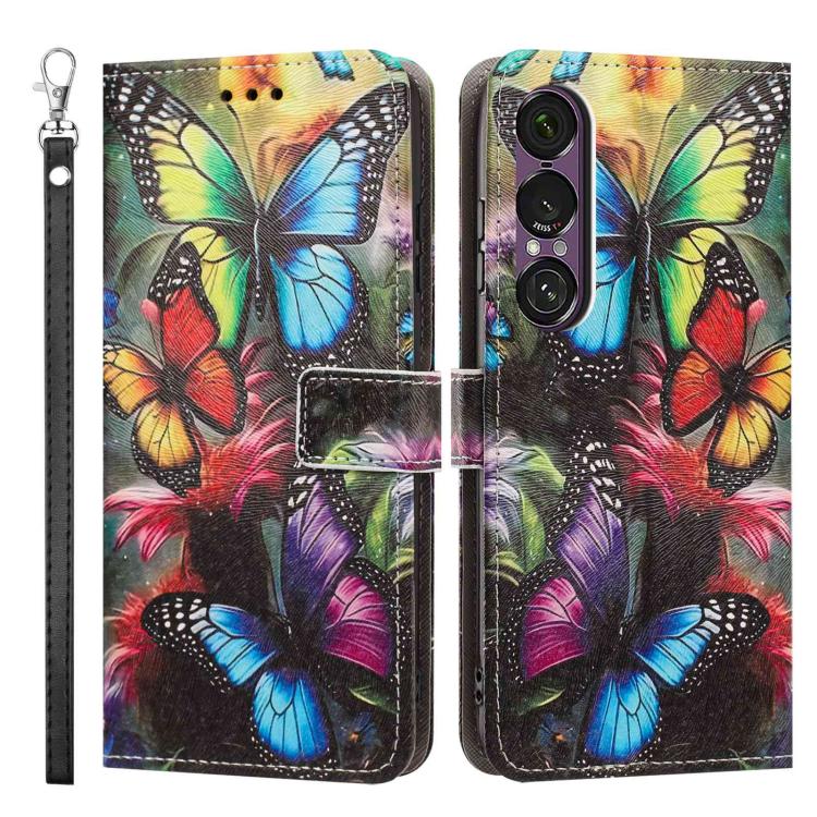 For Sony Xperia 1 VII Painted Pattern Vegan Leather Phone Case with Strap