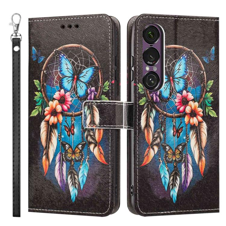 For Sony Xperia 1 VII Painted Pattern Vegan Leather Phone Case with Strap