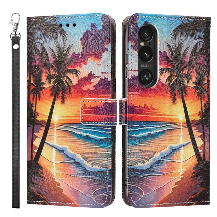 For Sony Xperia 1 VI Painted Pattern Vegan Leather Phone Case with Strap