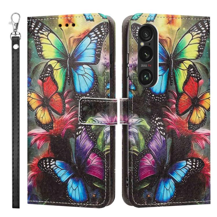 For Sony Xperia 1 VI Painted Pattern Vegan Leather Phone Case with Strap