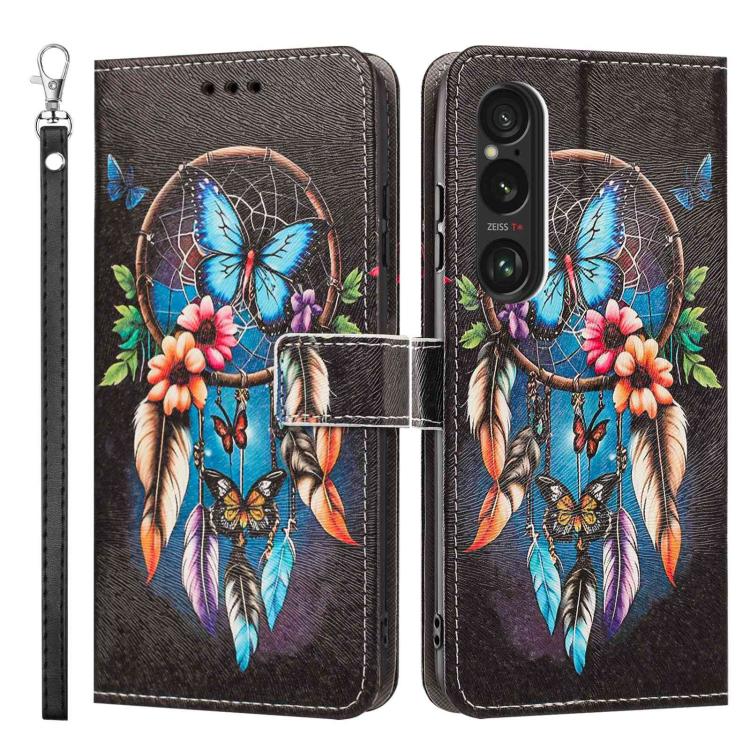 For Sony Xperia 1 VI Painted Pattern Vegan Leather Phone Case with Strap