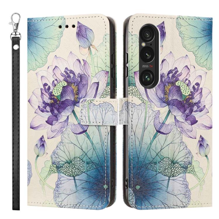 For Sony Xperia 1 VI Painted Pattern Vegan Leather Phone Case with Strap
