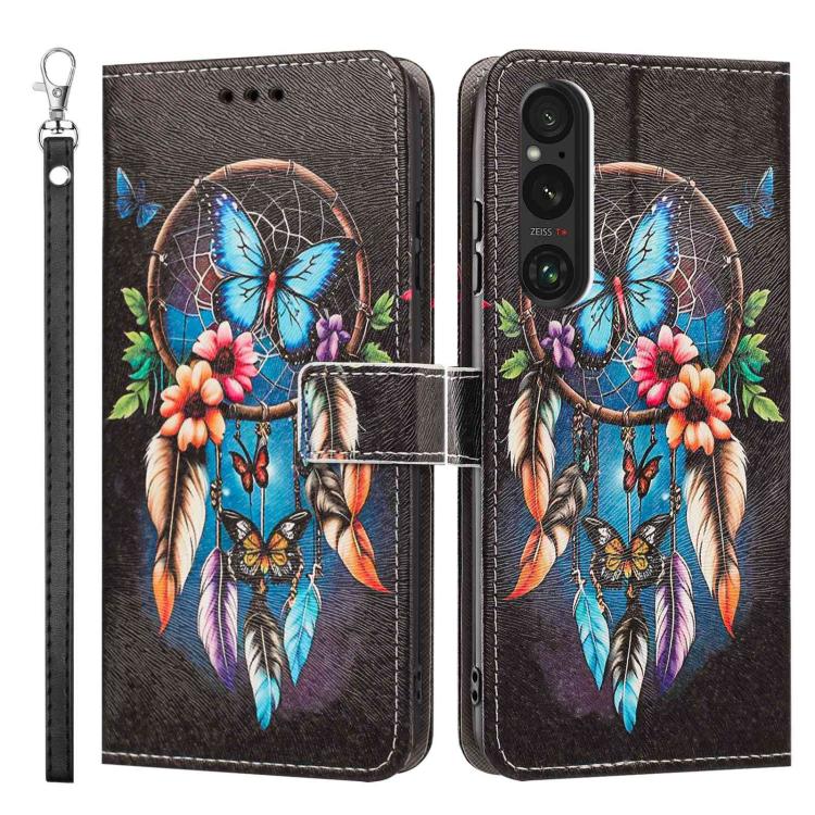 For Sony Xperia 1 V Painted Pattern Vegan Leather Phone Case with Strap