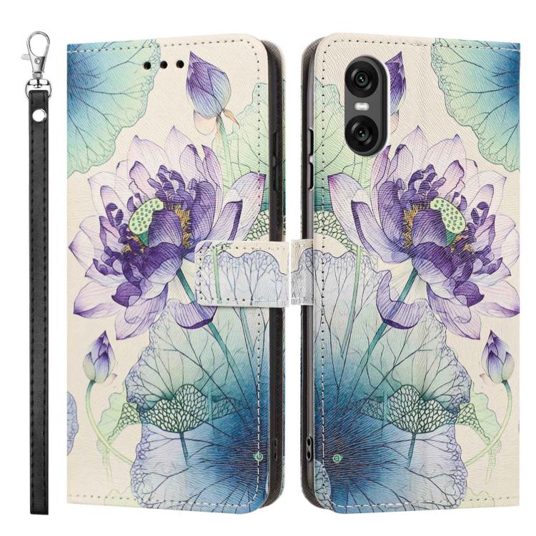 For Sony Xperia 10 VI Painted Pattern Vegan Leather Phone Case with Strap