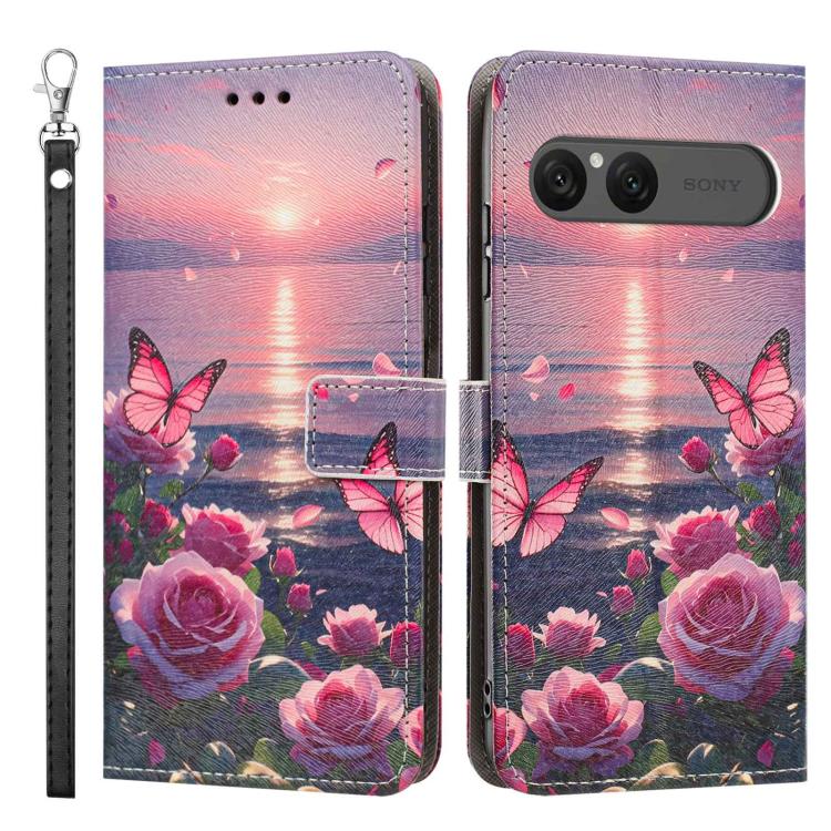 For Sony Xperia 10 VII Painted Pattern Vegan Leather Phone Case with Strap