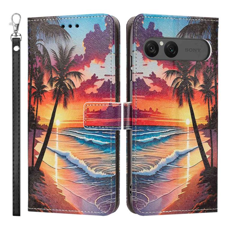 For Sony Xperia 10 VII Painted Pattern Vegan Leather Phone Case with Strap