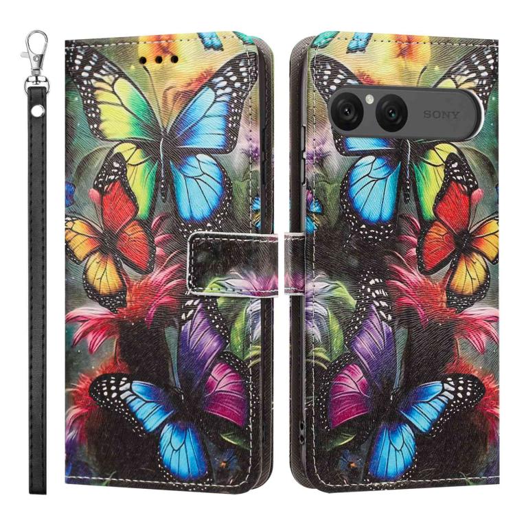 For Sony Xperia 10 VII Painted Pattern Vegan Leather Phone Case with Strap