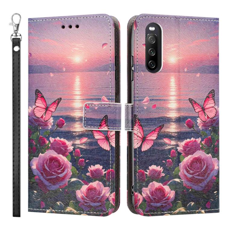 For Sony Xperia 10 V Painted Pattern Vegan Leather Phone Case with Strap