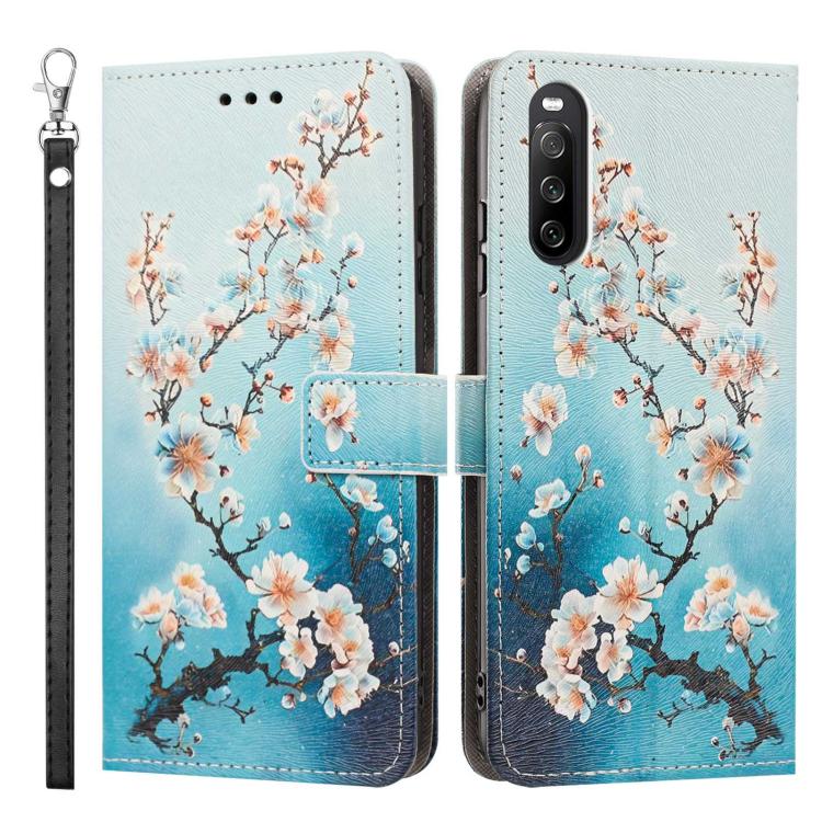 For Sony Xperia 10 V Painted Pattern Vegan Leather Phone Case with Strap