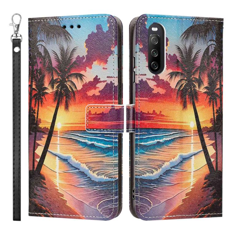 For Sony Xperia 10 V Painted Pattern Vegan Leather Phone Case with Strap